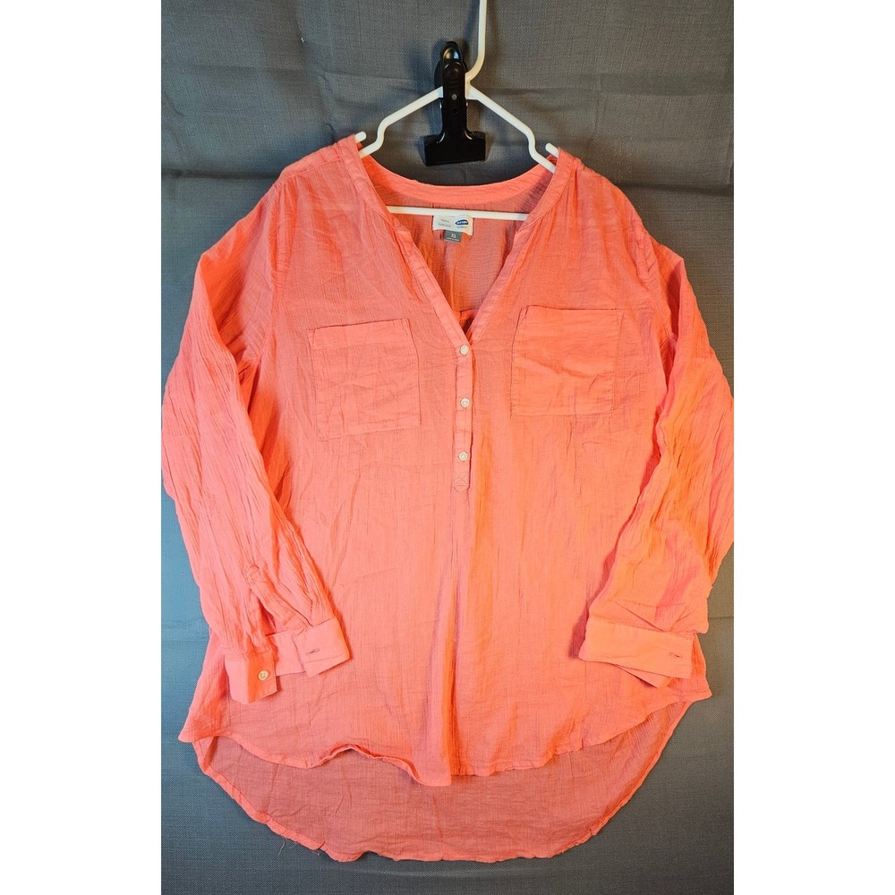 Old Navy Womens XL Coral Tropics Cotton Gauze Long Sleeve Tunic Top 432386-00